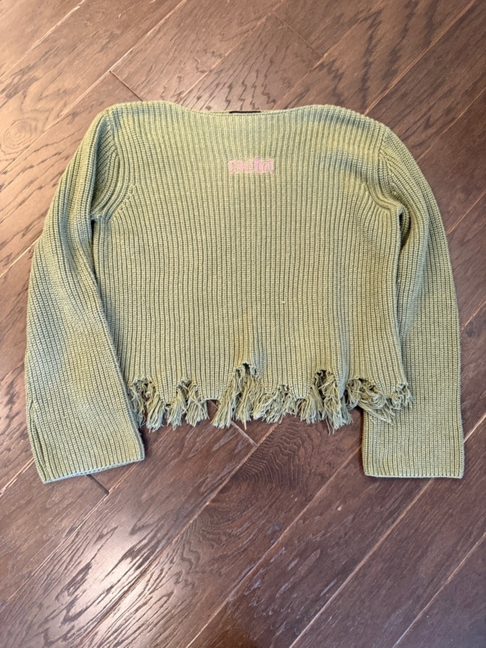 X-girl Distressed Olive Green Ribbed Women’s Sweater